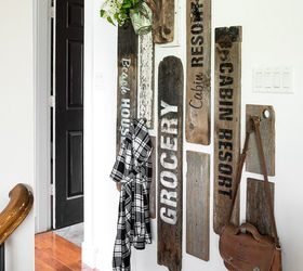 coat hanging made beautiful and fun thanks to a few old boards , storage ideas, wall decor