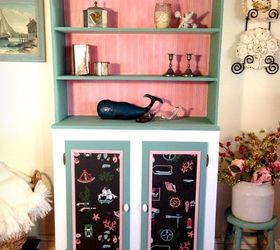 kitschy coral coastal cupboard, painted furniture