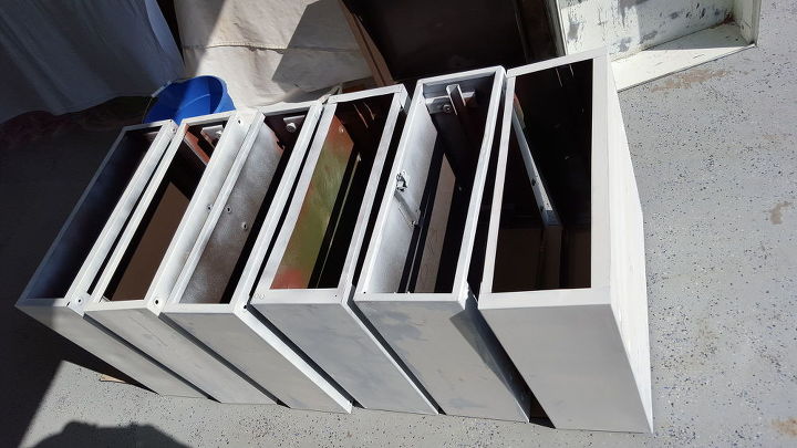 repurposed heavy metal drawers, Primed and drying