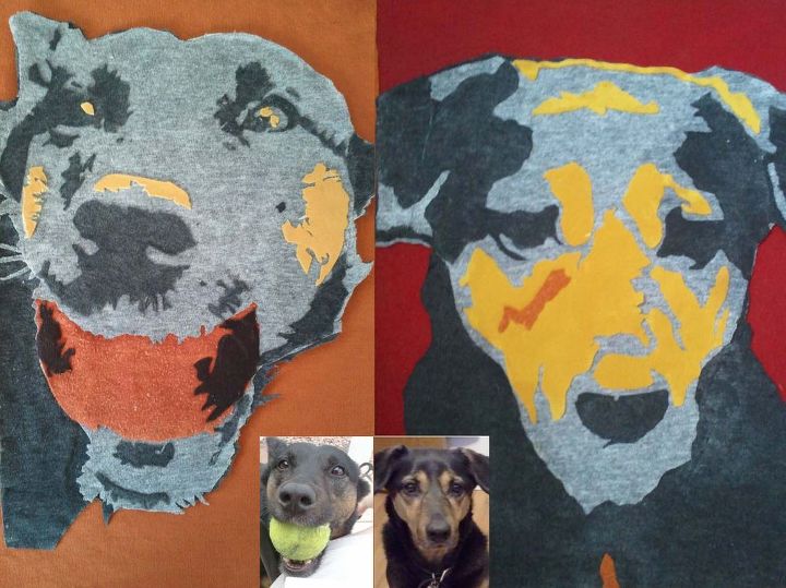 dog portraits made from old t shirts, crafts, repurposing upcycling