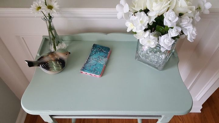antique table gets a paint makeover in beautiful poetic blue, painted furniture