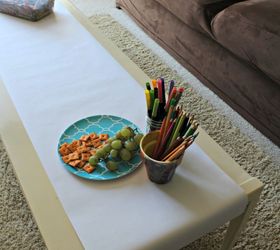 why our coffee table makes our kids happy, entertainment rec rooms, painted furniture, Coffee table with hidden paper roll