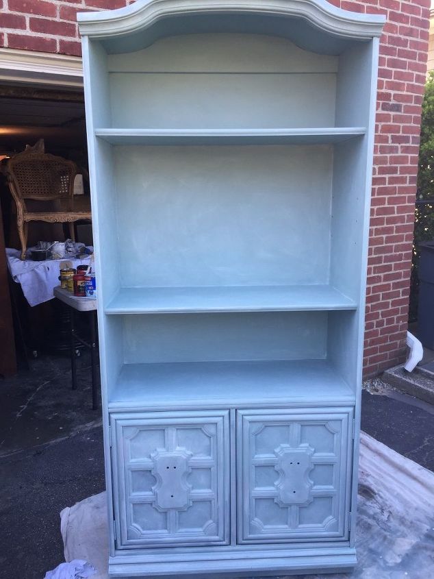 avocado green bookcase old world update, painted furniture