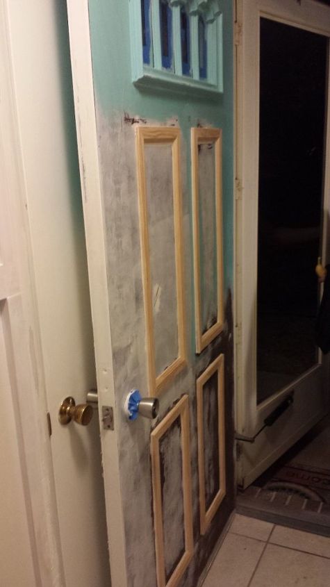 yes this door can be saved , doors, painting, Here is a picture of the door earlier this evening Trim is on caulk ed and now I just have to prime again Some of my original prime cost was sanded away