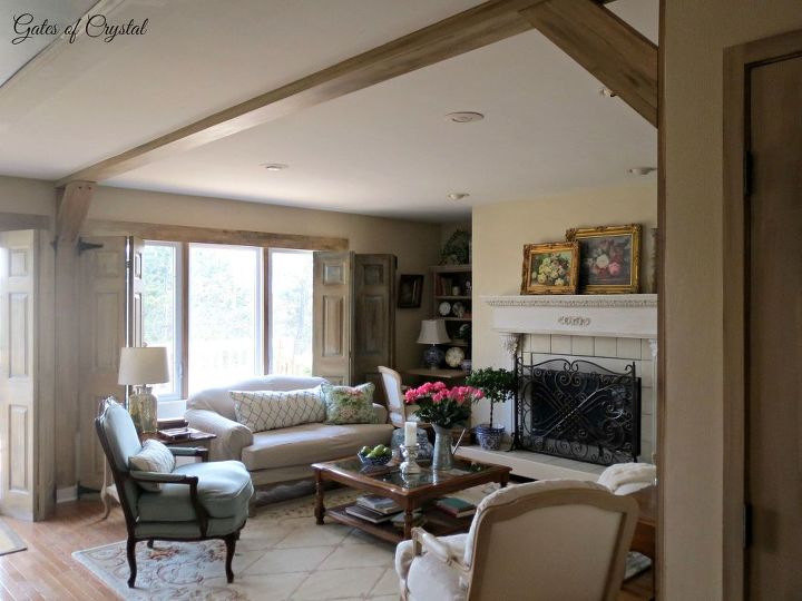 adding faux beams and some spring to the living room, home decor, living room ideas
