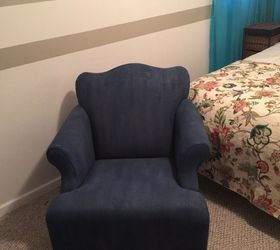 painted upholstered chair, painted furniture, reupholster, Placed in its new home