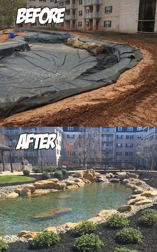 large scale ecosystem pond before after , ponds water features