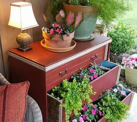 15 whimsical ways to use old furniture in your flower bed, Fill drawers of an old dresser with flowers