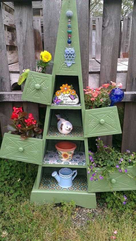 15 whimsical ways to use old furniture in your flower bed, Bring a cabinet outside as a multi planter