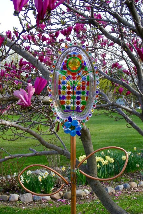 1st try at glass painted stained garden flower art , crafts, gardening, repurposing upcycling, Happy Mothers Day