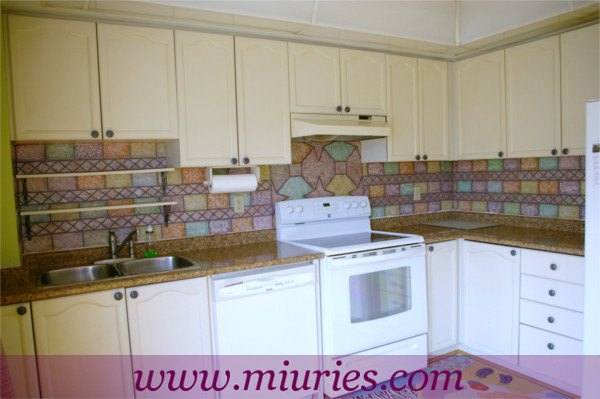 kitchen makeover with a colorful painted back splash, kitchen design