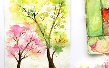  Pinte uma árvore de primavera em aquarela com papel picado