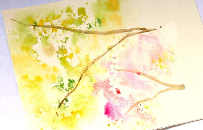 pinte uma rvore de primavera em aquarela com papel picado