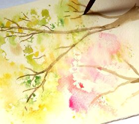 paint spring tree watercolor with crumbled paper, crafts, how to
