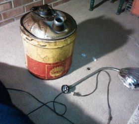 shell oil canister turned shell lamp, lighting, repurposing upcycling