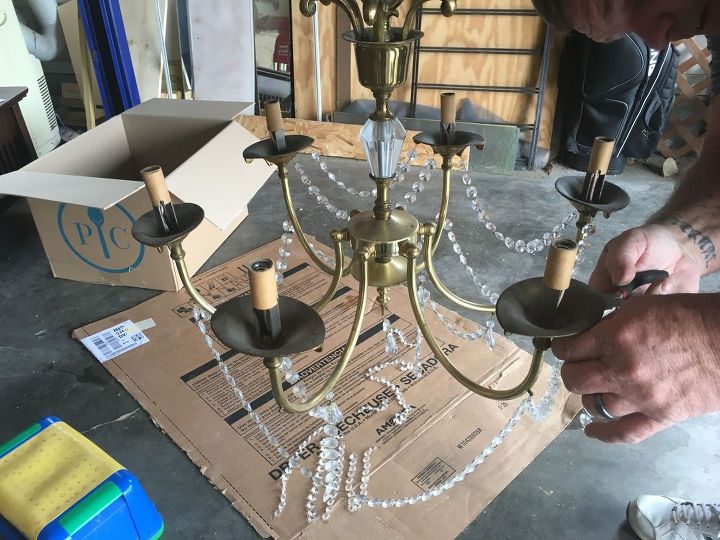 shabby chandelier make over, lighting, painting, shabby chic, Dismanteling