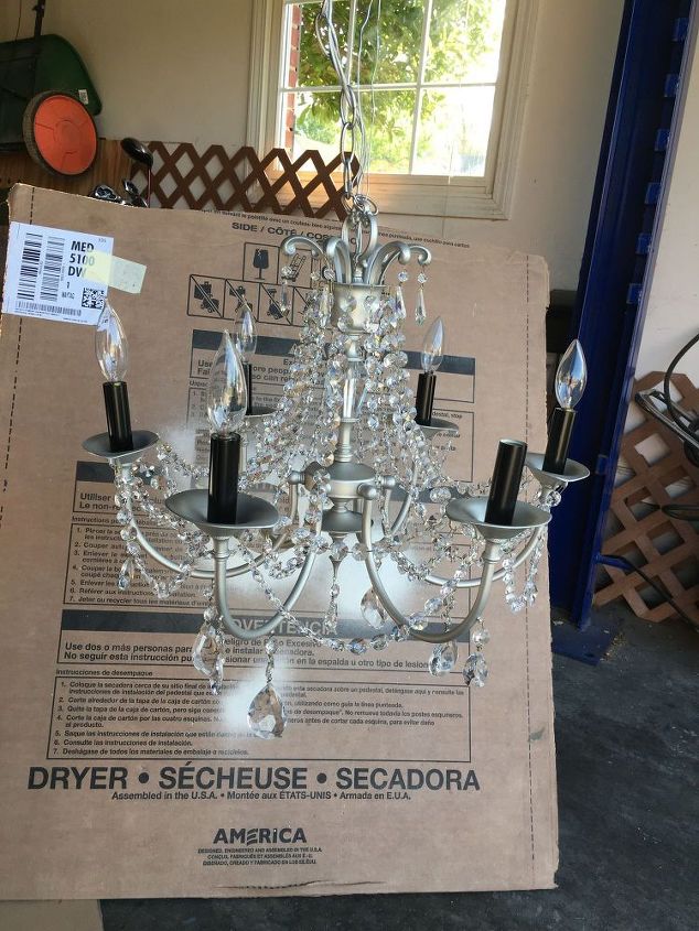 shabby chandelier make over, lighting, painting, shabby chic, Ready to hang