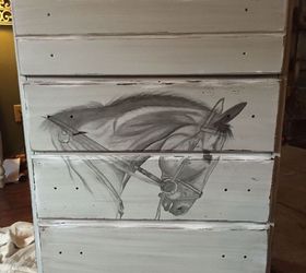 chest of drawers turned into piece of equestrian art using stain, painted furniture, rustic furniture