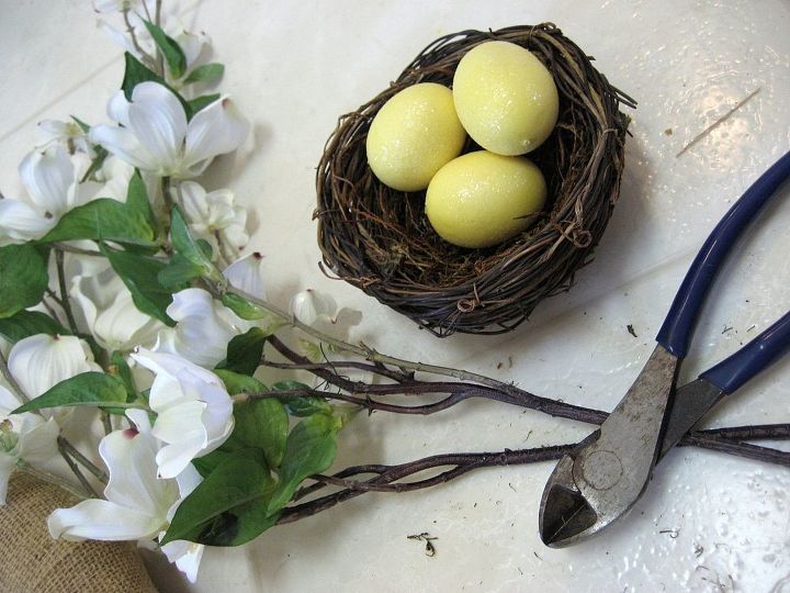 burlap and dogwood my easy and almost free spring wreath, crafts, easter decorations, seasonal holiday decor, wreaths