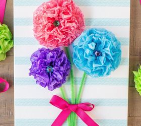 tissue paper flower bouquet canvas, crafts, how to, wall decor