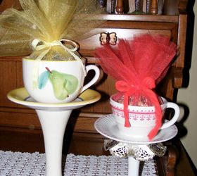 teacup bird feeder gifts , animals, crafts, gardening, outdoor living, pets animals, repurposing upcycling, Tulle birdseed bags