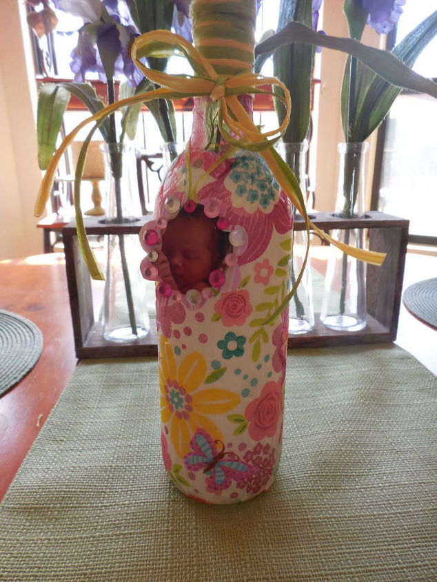 springtime bottle for the new mommy , crafts, decoupage, seasonal holiday decor