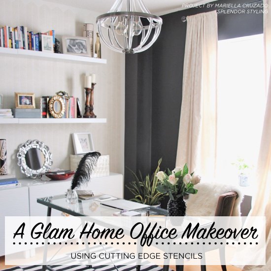 a glam home office makeover using stencils, diy, home decor, home office, painting