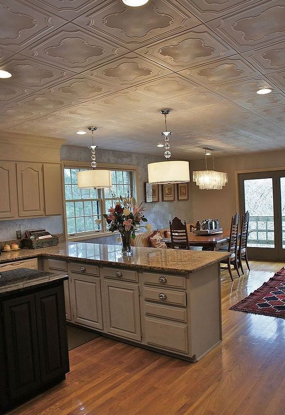 30 creative ceiling ideas that will transform any room, Cover a popcorn ceiling with styrofoam tiles