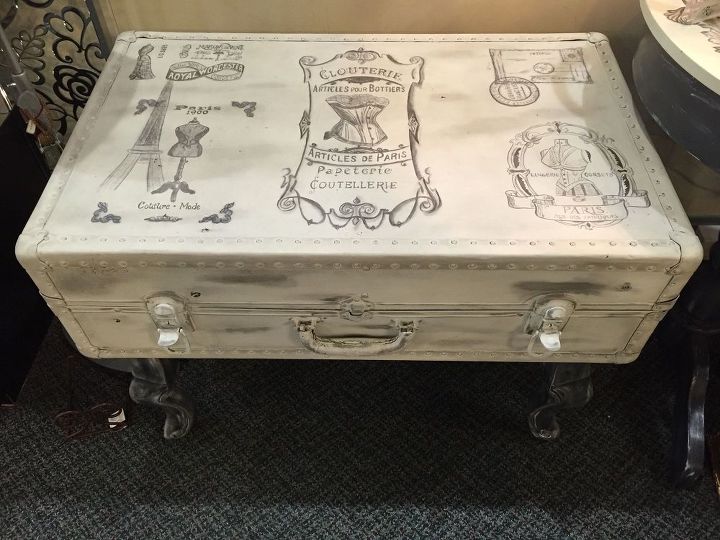 old moldy luggage turned b e a u ti ful french inspired coffee table, painted furniture, shabby chic