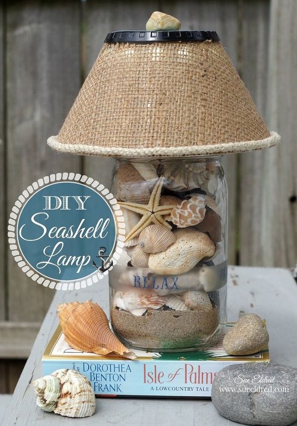 diy seashell lamp, crafts, lighting, seasonal holiday decor