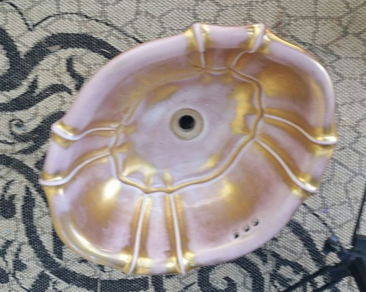 q restoring an old china sink, bathroom ideas, painted furniture, painting over finishes, plumbing, From the top some spots are worn off to the base white
