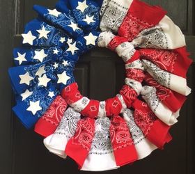 red white and blue ti ful bandana wreath, crafts, how to, patriotic decor ideas, wreaths