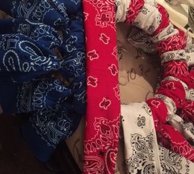 red white and blue ti ful bandana wreath, crafts, how to, patriotic decor ideas, wreaths, Step 3 wrap each bandana around the wreath