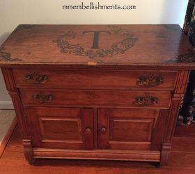 hand stained custom monogram design on cupboard, diy, living room ideas, painted furniture, woodworking projects