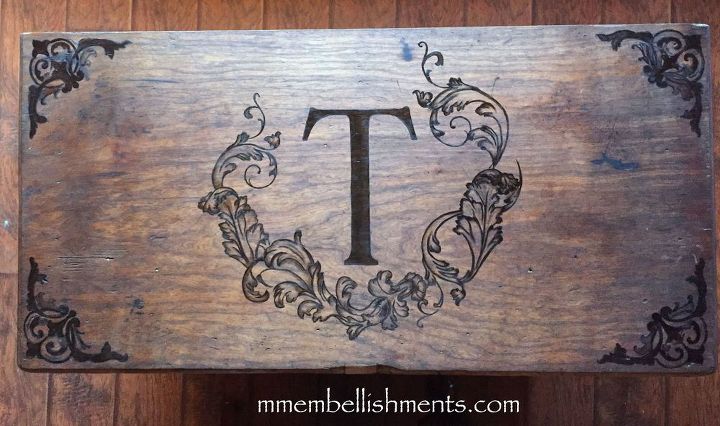 hand stained custom monogram design on cupboard, diy, living room ideas, painted furniture, woodworking projects