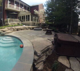 natural stone poolside patio outdoor living area gopro edition , concrete masonry, outdoor living, pool designs