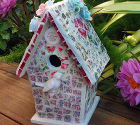 broken china mosaic birdhouse, crafts, gardening, repurposing upcycling