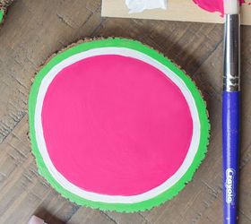 wooden watermelon coasters, crafts, repurposing upcycling