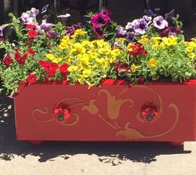 abandoned drawer into a gorgeous flower planter using a stencil, container gardening, gardening, repurposing upcycling, I couldn t be happier The finished result