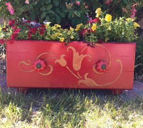 abandoned drawer into a gorgeous flower planter using a stencil, container gardening, gardening, repurposing upcycling