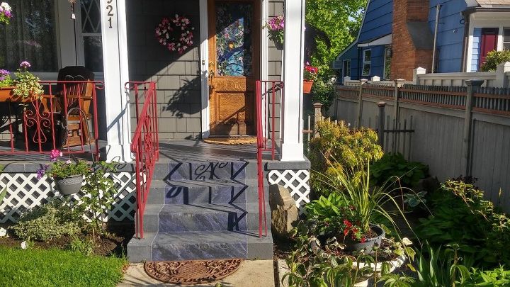 q lighting the exterior of a small house, curb appeal, lighting, outdoor living, Front door with stainglass I made