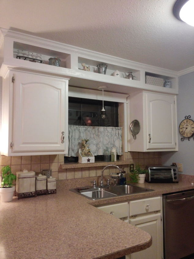 from outdated soffits to usable space, kitchen cabinets, kitchen design, shelving ideas, storage ideas