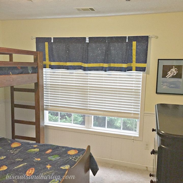 turn bedskirt and pillow shams into a window valance, bedroom ideas, repurposing upcycling, reupholster, window treatments, windows