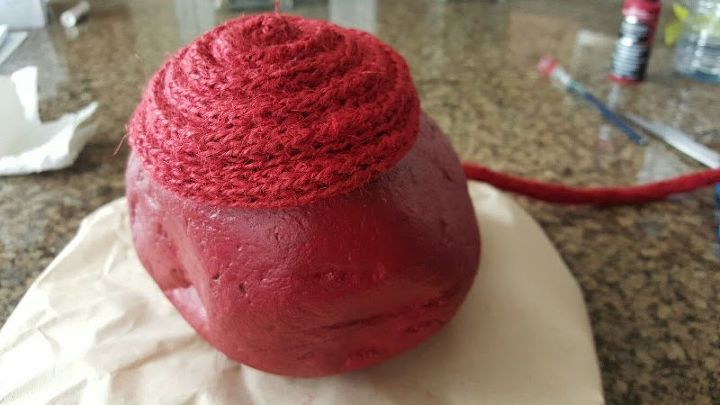 red jute yarn doorstop, crafts, how to