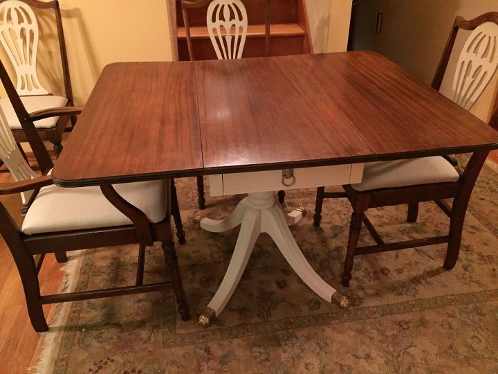 duncan phyfe style table and chairs restored, chalk paint, dining room ideas, painted furniture, reupholster