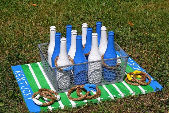 s 13 crazy fun yard games your family will flip for this summer, outdoor living, Upcycle a ring toss from painted bottles