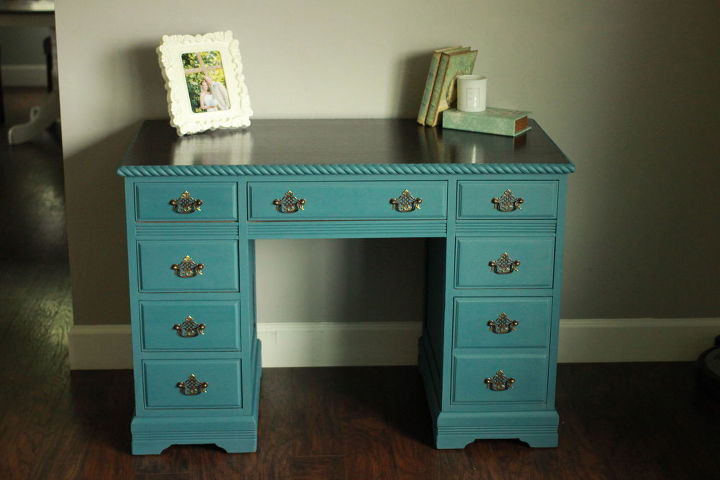 annie sloan aubusson blue desk, chalk paint, painted furniture