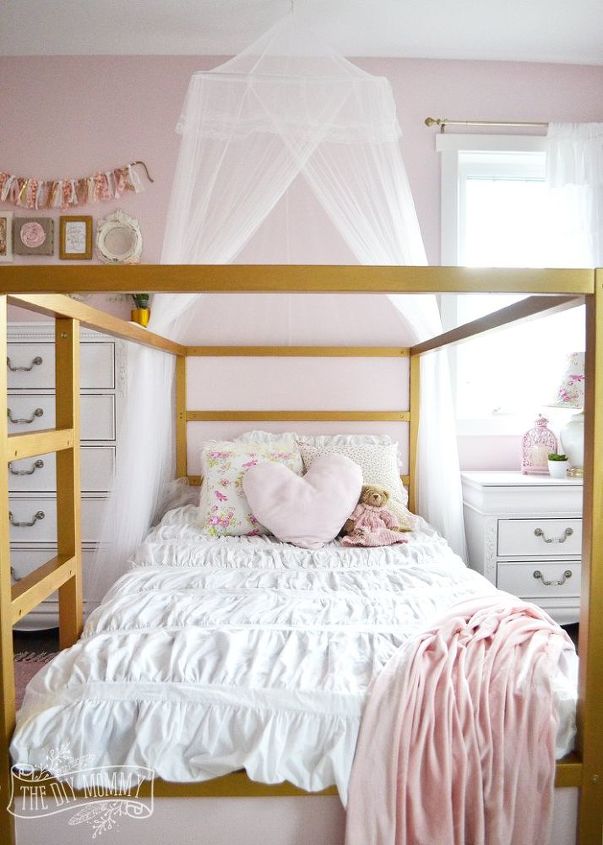 reforma do quarto da menina shabby chic e glam em rosa e dourado