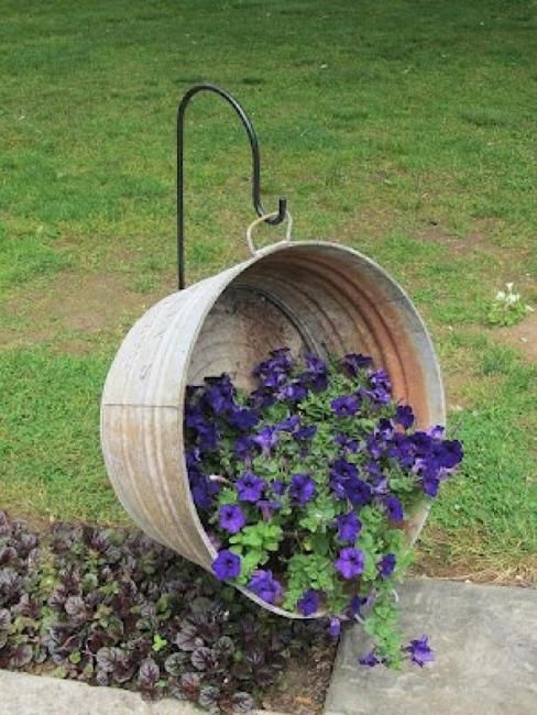 q galvanized tub flower planter, container gardening, gardening, outdoor furniture
