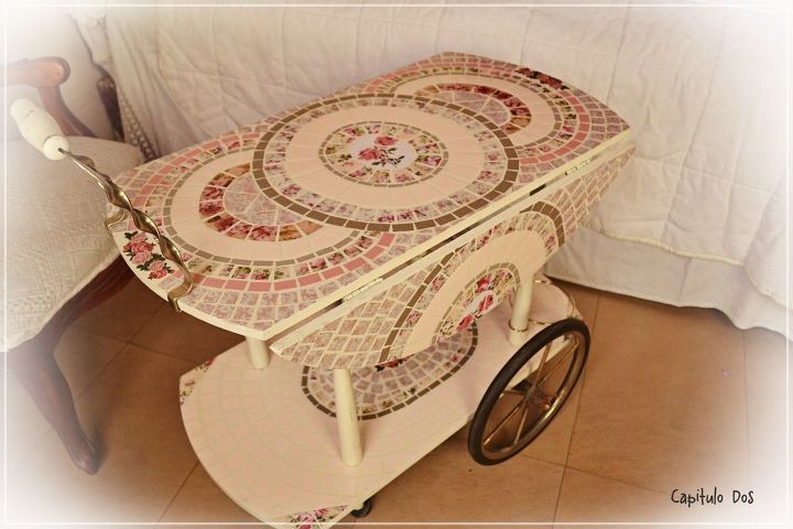 paper mosaic, how to, painted furniture, repurposing upcycling, shabby chic